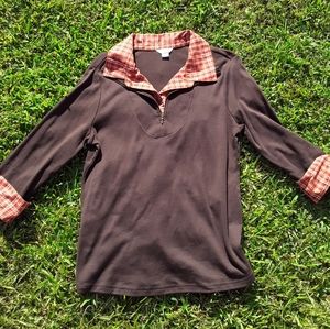 Brown orange and white plaid sweater